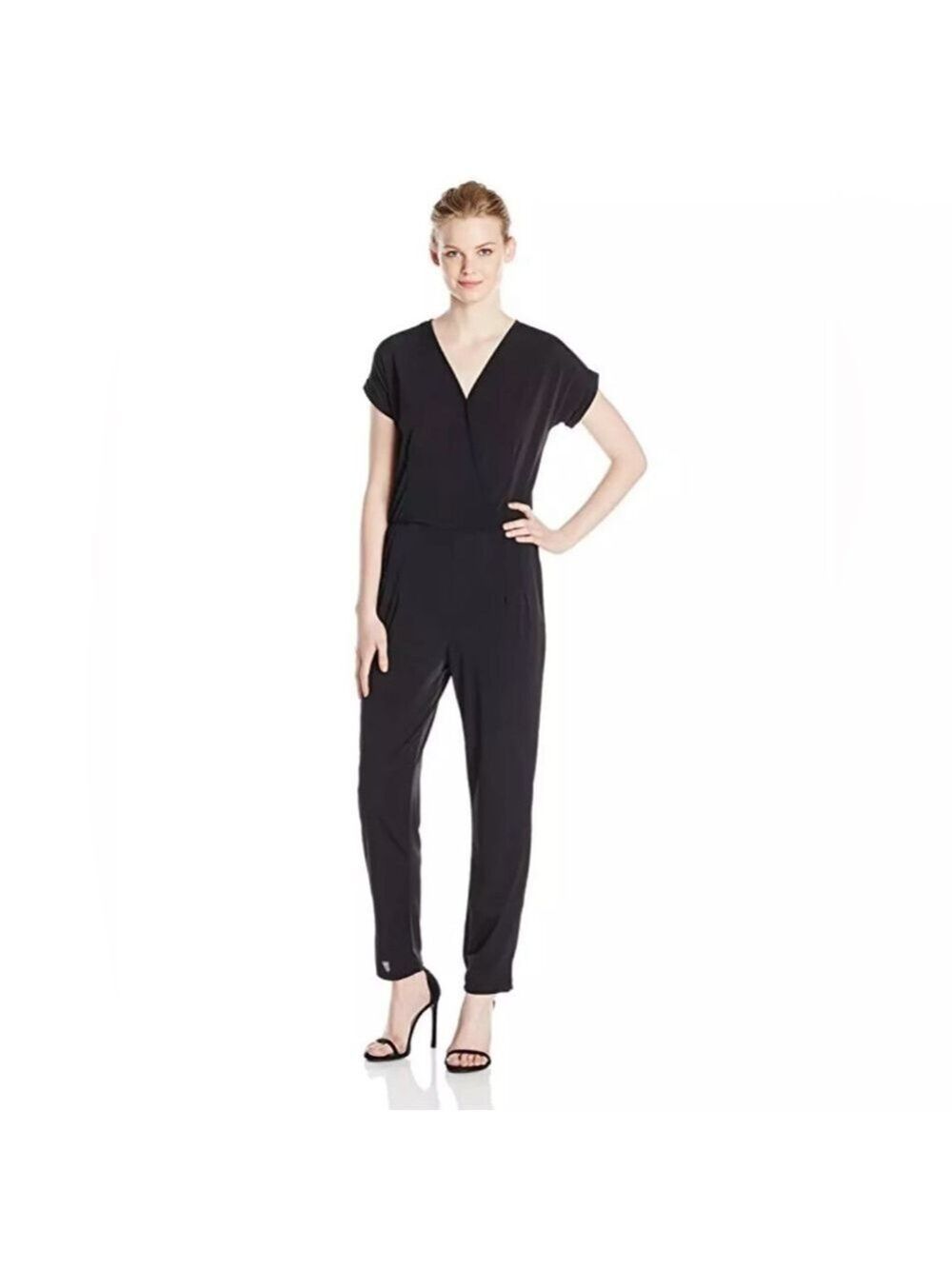 Allison Brittney Women's Jumpsuit Cuffed Sleeve, Black Size: Small